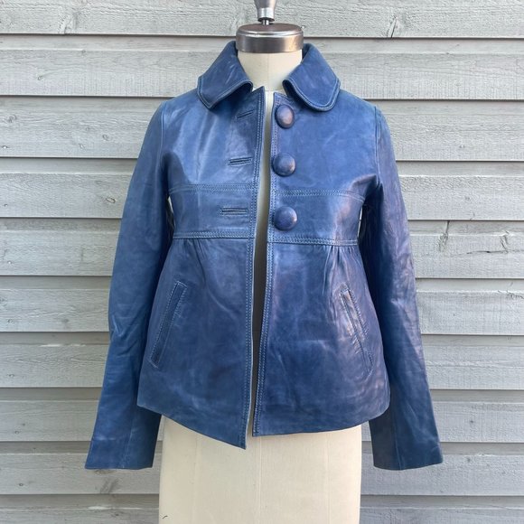 Women's Blue Danier Leather Jacket - Picture 1 of 5